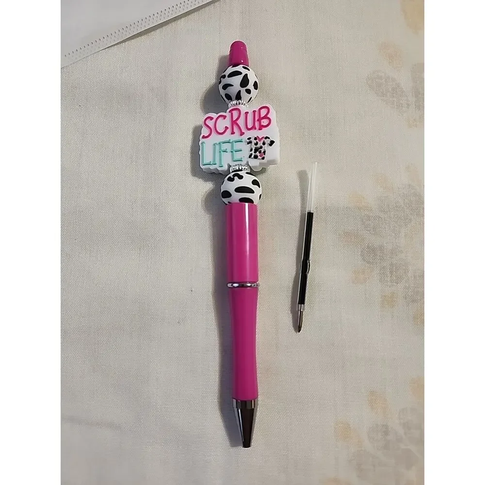 Bead Pen Scrub Life Nurse Silicone Beads Pink Black White Print Extra Ink Cartri